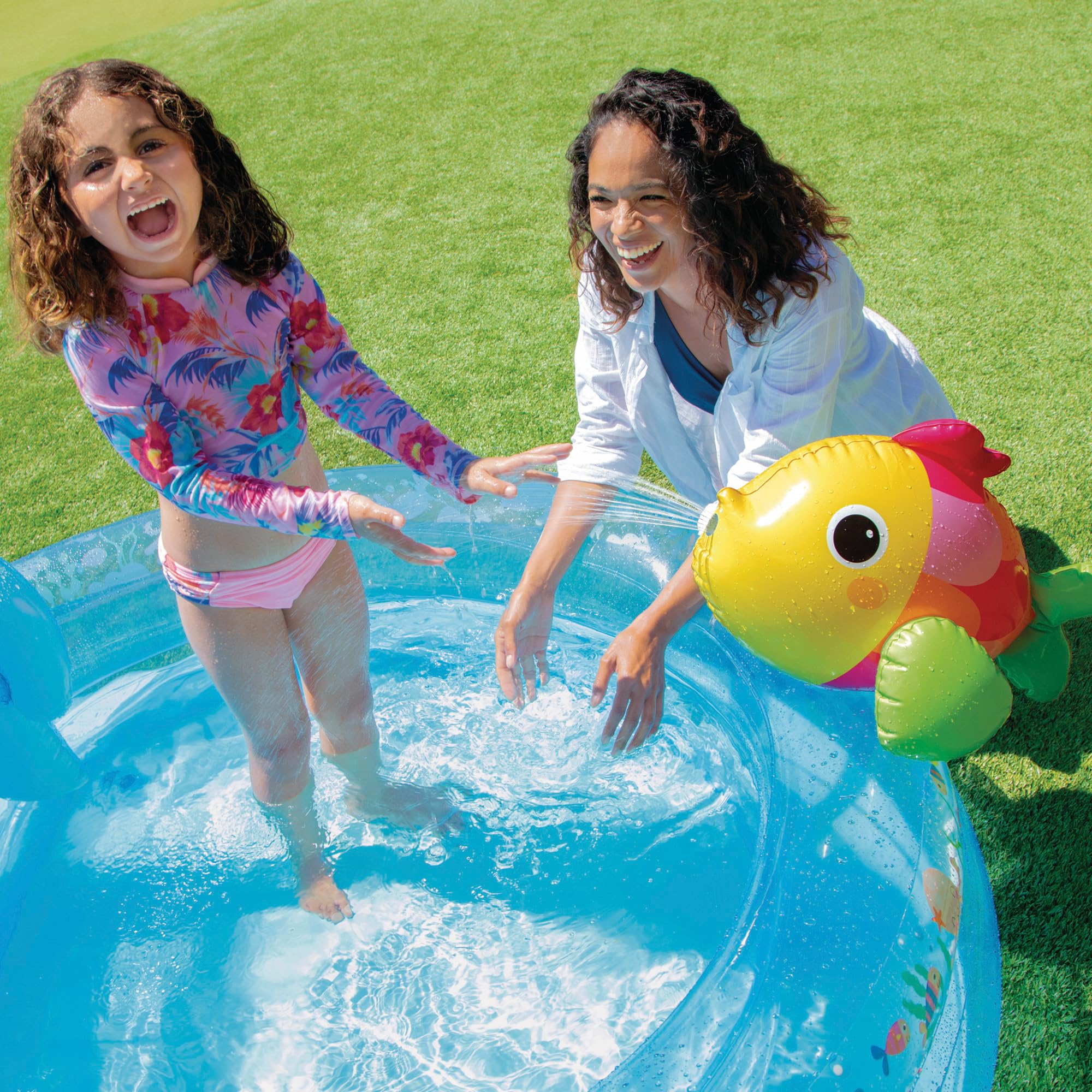 INTEX Piscina Infantil Hinchable con tobogán Base Acolchada dispersor Agua Estrella mar Desmontable Centros Juego niños 2 años