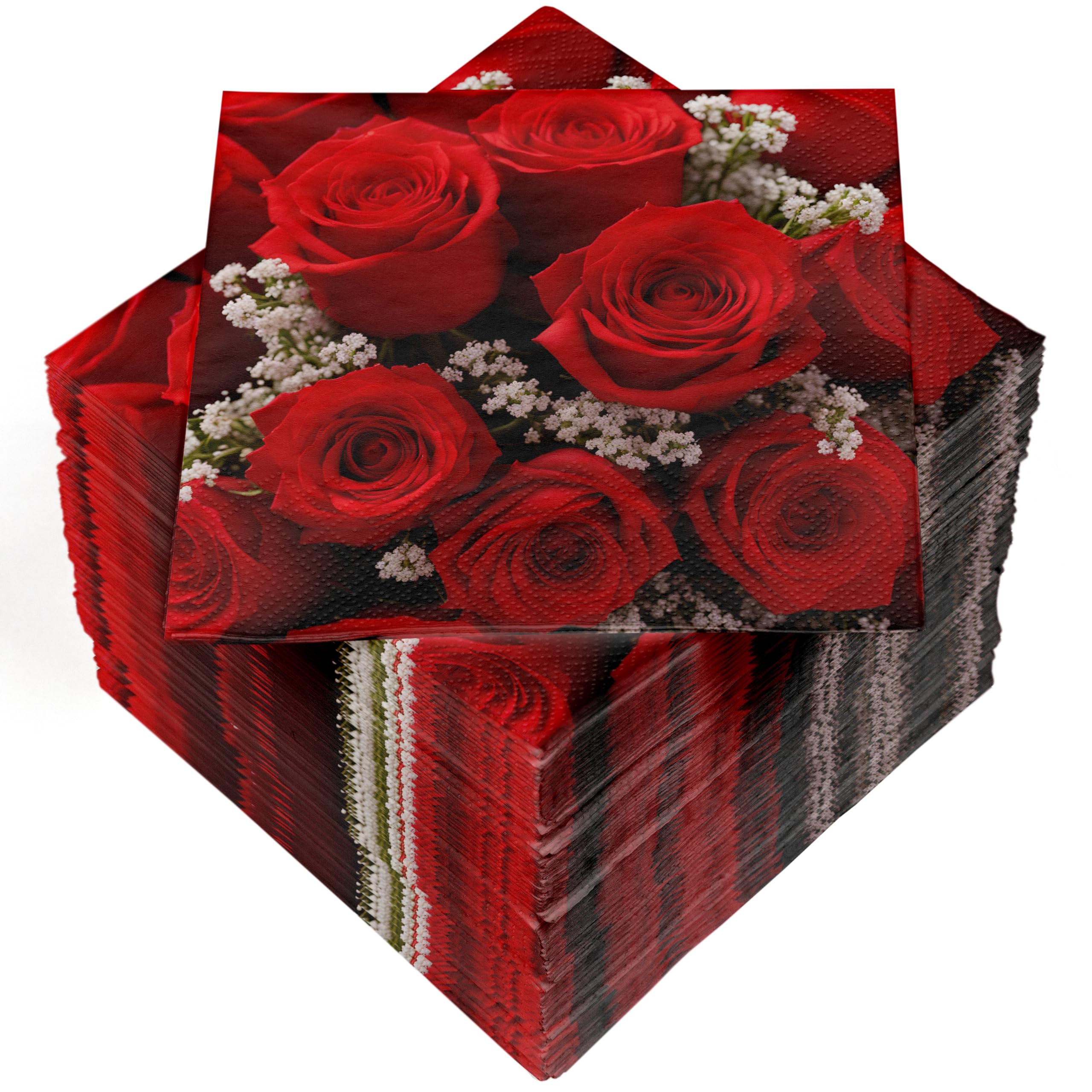 HEKU 100 Napkins, 3-ply, 33 x 33 cm, red Roses, Absorbent and Practical Packaging, Wide Selection, Ideal for Special Occasions