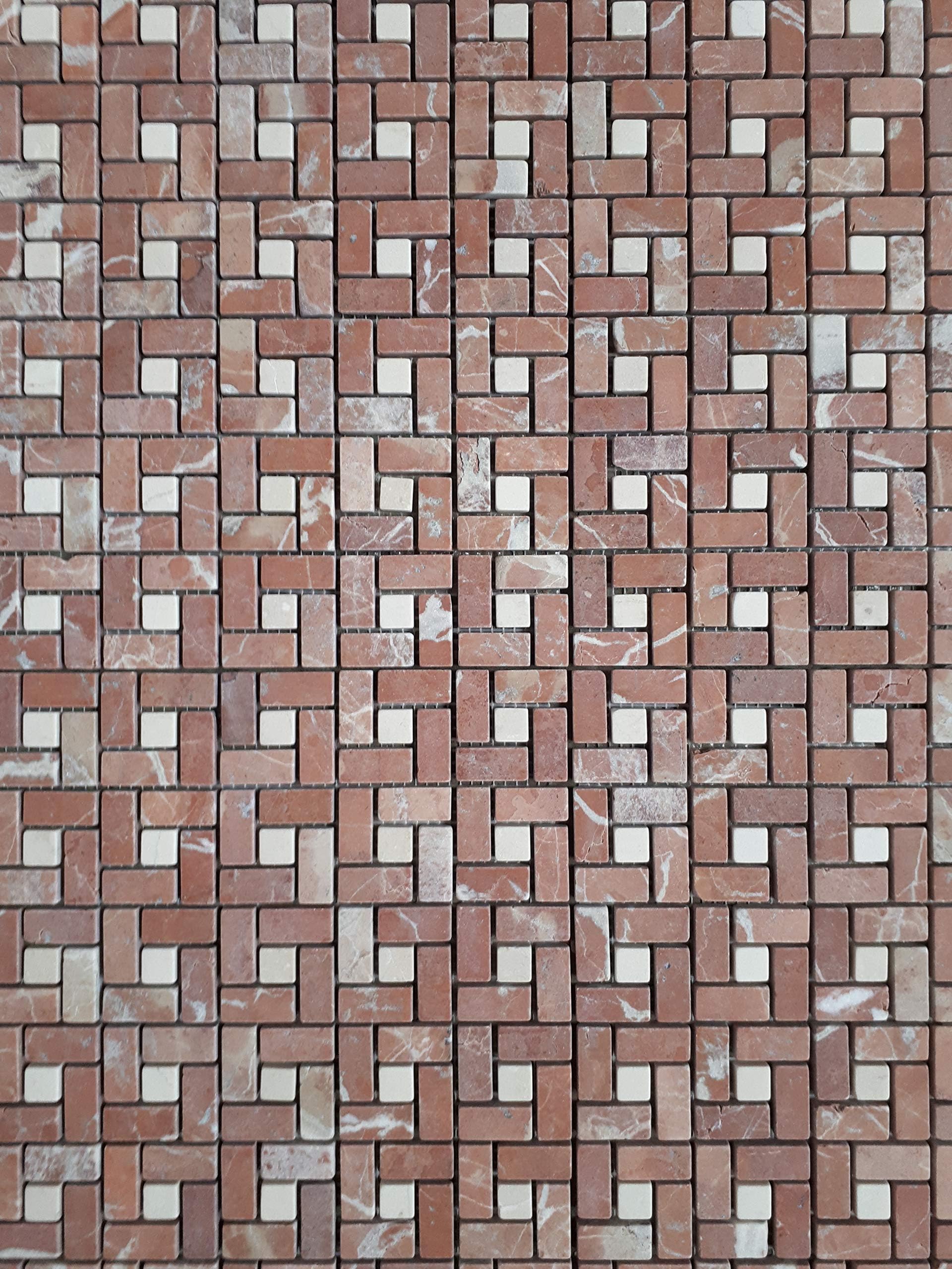 Natural Stone Mosaic Tiles Made from Spanish Roja Alicante and Crema Marfil Marble in 30 x 30 cm Format