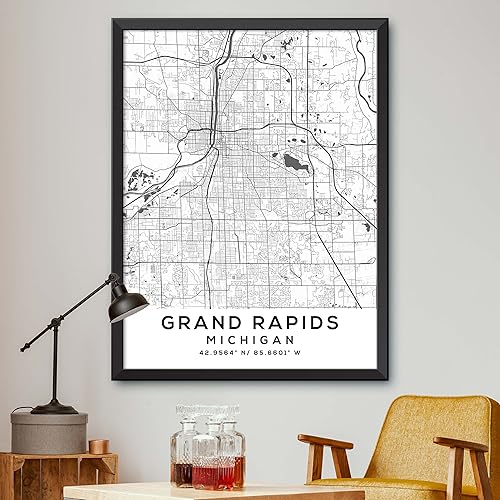 Mapa de Grand Rapids, Michigan, Light 2 (16x20)