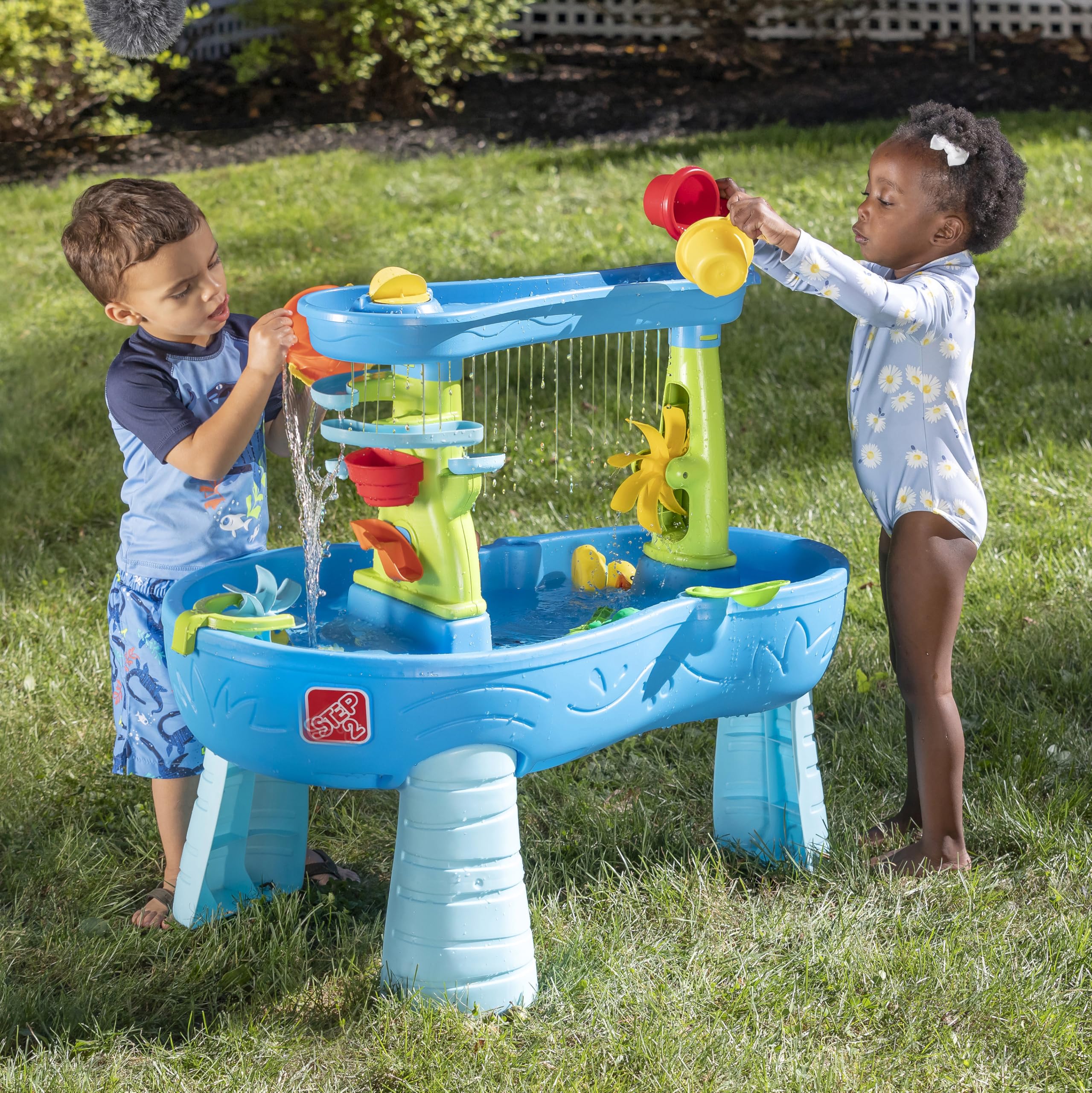 Step2 Double Showers Wasserspieltisch | Großer Wassertisch mit 11-teiligem Zubehörset | Garten Wasser Spieltisch für Kinder in Blau und Grün