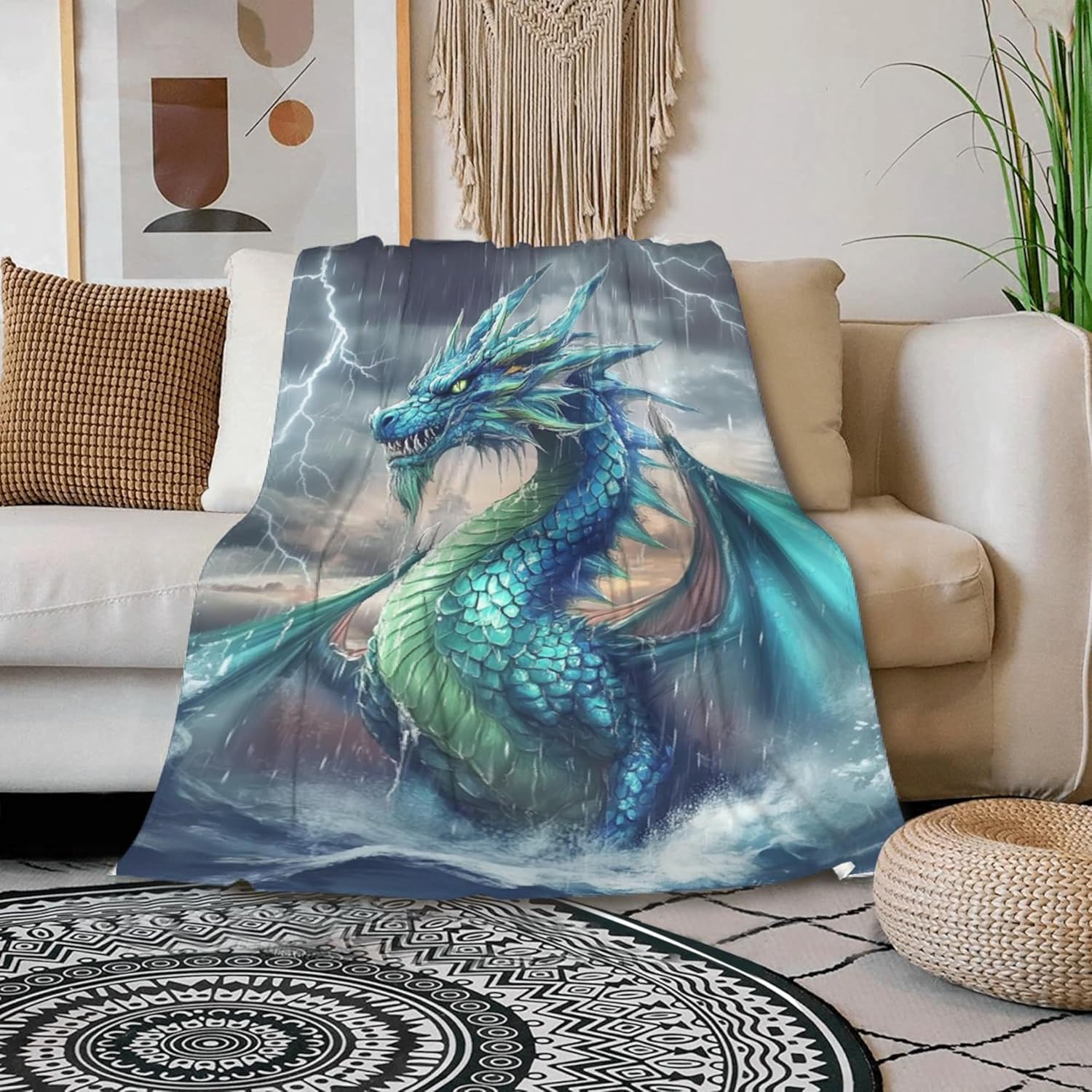 Dragon Throw Blanket is Super Soft and Warm,The Lightweight Flannel Blanket is for All-Season Use 80"x60"for Adult