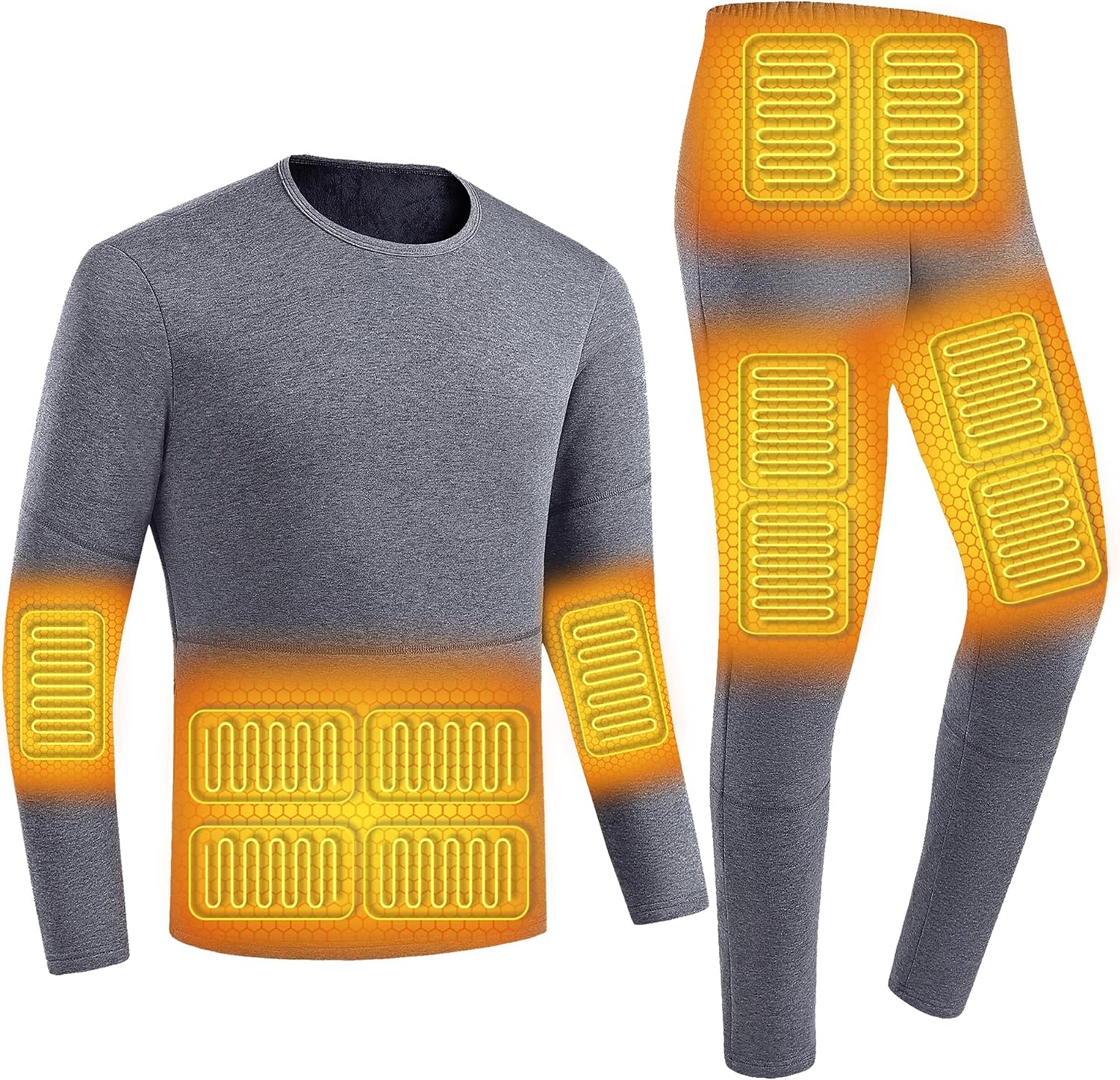 Heated Thermal Underwear, Men's Outdoor Warm Long Johns Set Electric Heating Baselayer Shirt and Pant for Hunting