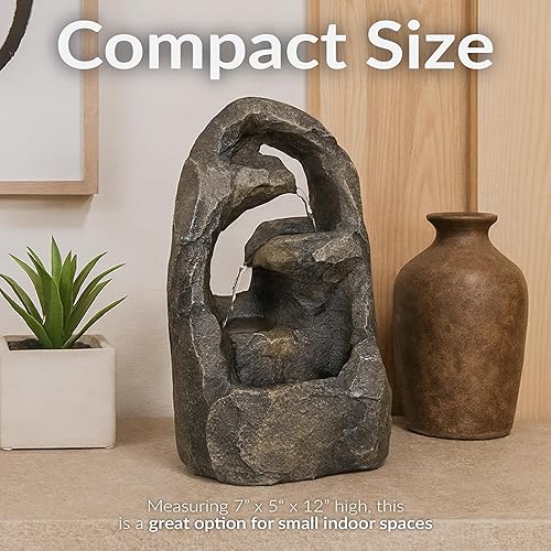 Miniatura 3 de Sunnydaze Cavernous Rock Tiers - Fuente de agua de mesa de 12 pulgadas, relajante fuente de agua de escritorio para interiores, oficina, dormitorio,