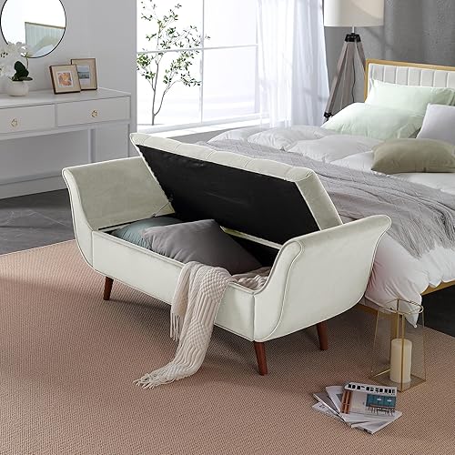 Miniatura 3 de SZLIZCCC Banco de almacenamiento de terciopelo de 65 pulgadas, banco tapizado vintage de 65 pulgadas con botones armados enrollados para dormitorio,