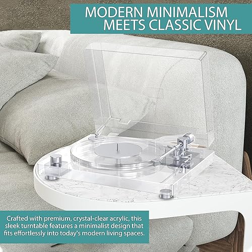 Miniatura 3 de Tocadiscos de vinilo, tocadiscos de acrílico transparente con Bluetooth 5.3 y transmisión por correa, con brazo de carbono, base pesada,