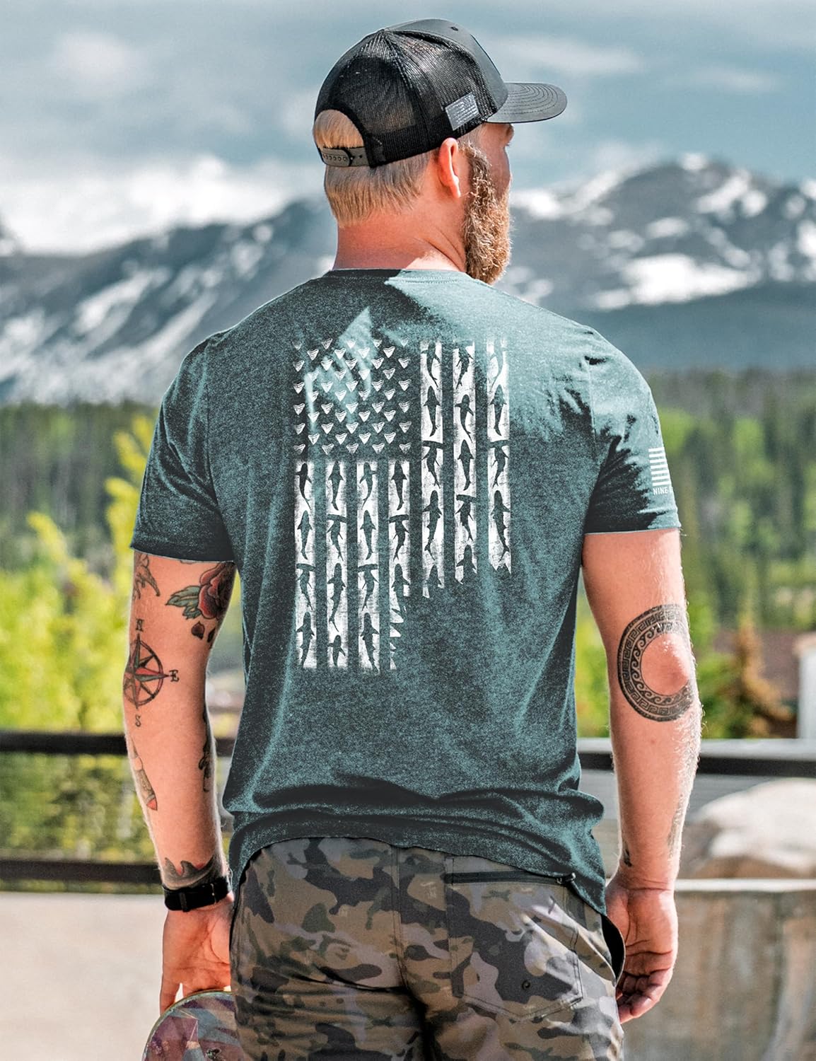 Nine Line Shark Flag T-Shirt, Patriotic American Flag Shirt for Men, USA Made Shark Graphic Tee, 9 Line Apparel, USA Shirt - Image 3