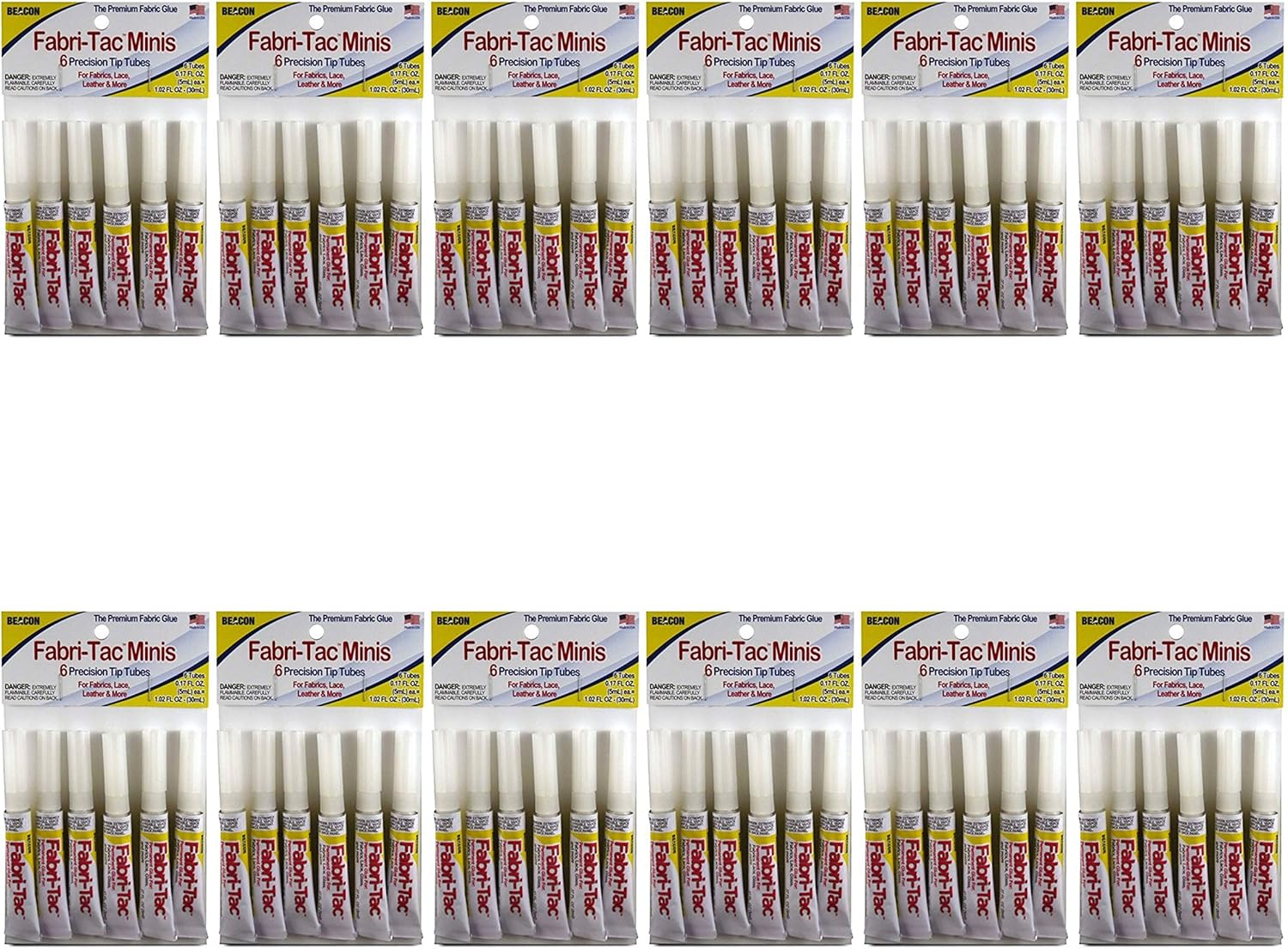 Beacon Fabri-Tac Premium Fabric Glue, 6 Tube Bag, 12-Pack