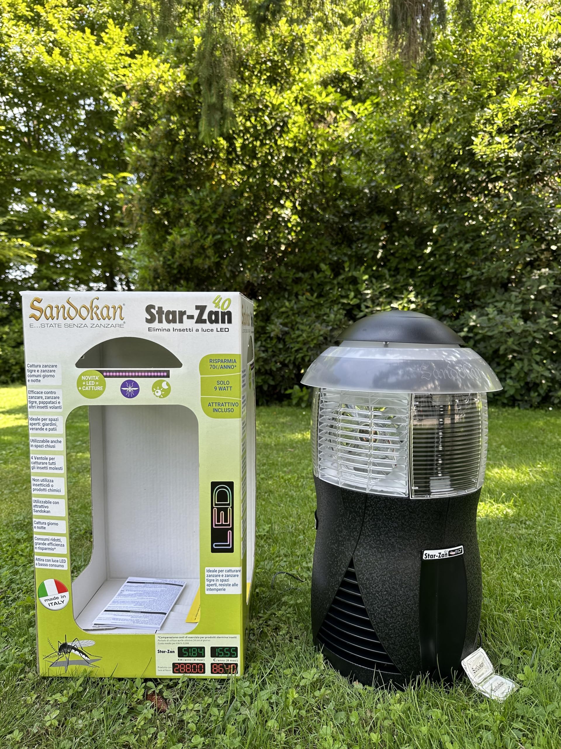 Sandokan, Antizanzare Giardino fino a 1000mq – Lampada Zanzare Esterno con Ventola – Aspira Zanzare Elettrico Silenzioso – Antizanzare Giardino da Esterno Senza Veleni, Made In Italy