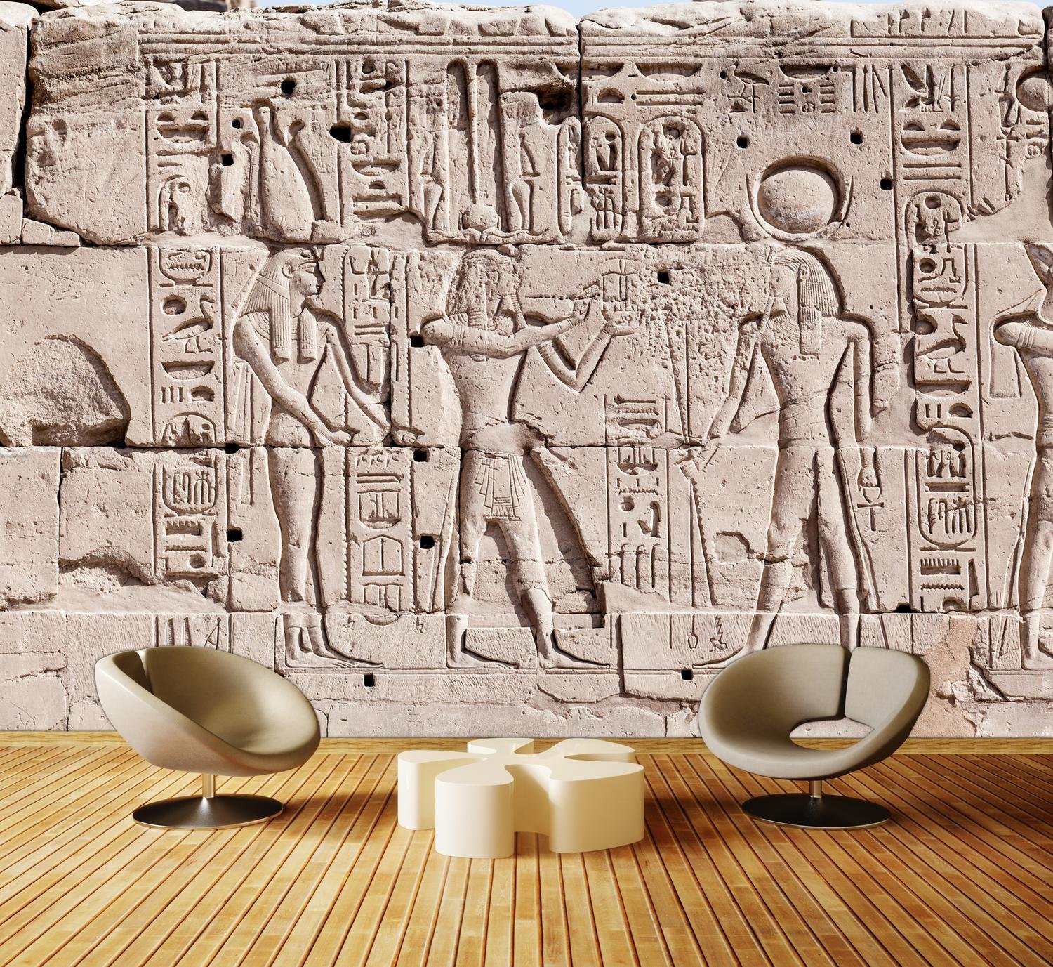 Wandmotiv24 Photo Murale Sculptures Hiéroglyphiques Murales XS 150 X 105cm - 3 Pièces Photo, Papier Peint Non Tissé Egypte M0817