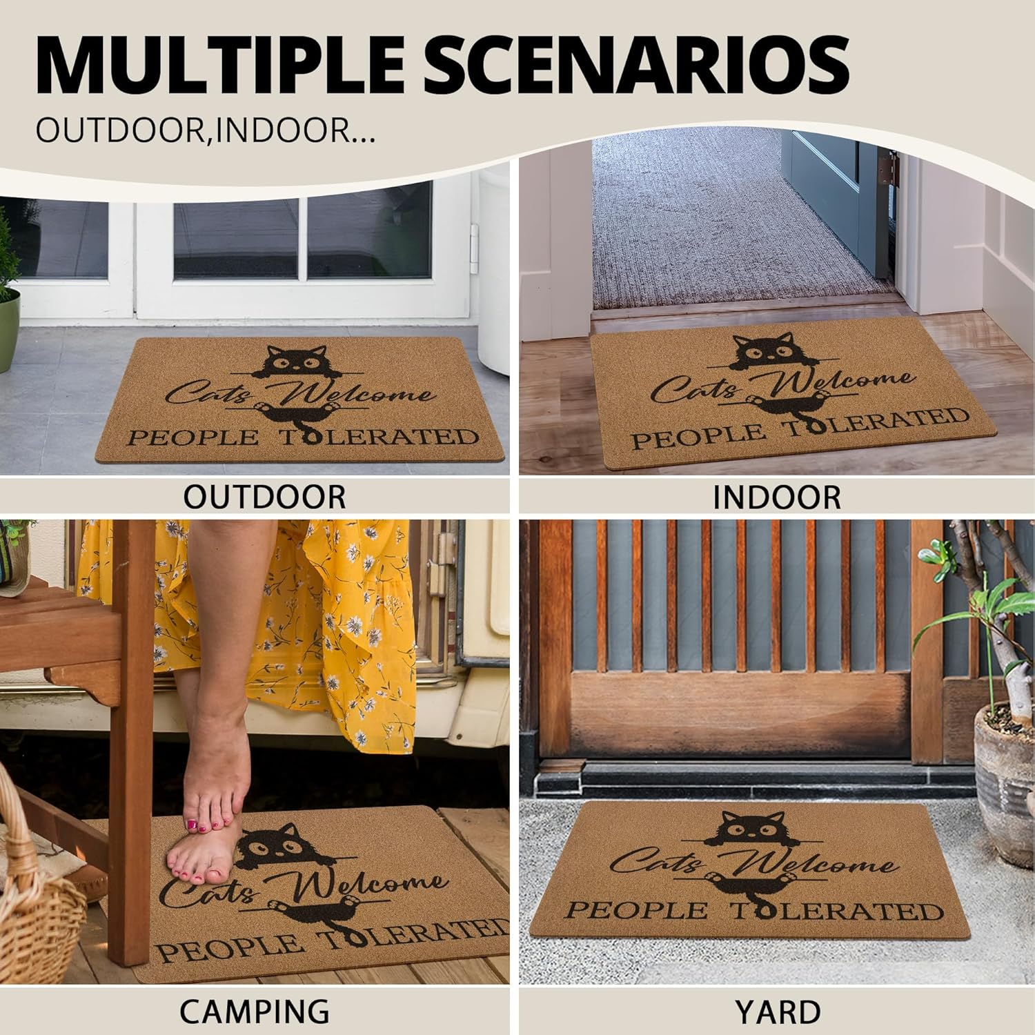 Funny Cat Welcome Door Mat, Black Cat Gifts for Women Welcome Front Door Mat Indoor Outdoor Entrance, Cats Artificial Coir Doormats Rugs for Porch Entryway Decor 30x17in