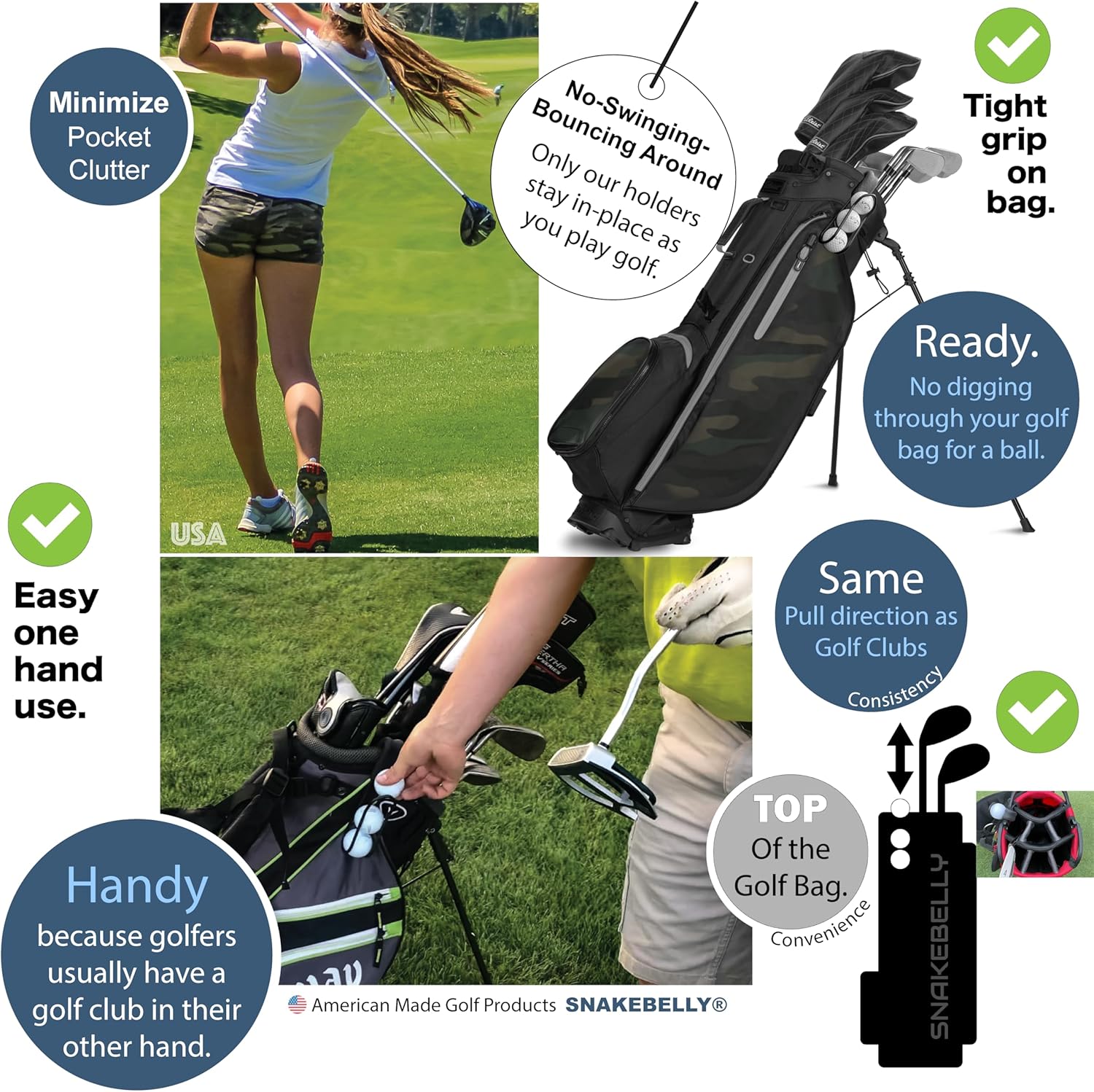 SnakeBelly Golf Ball Holder - Pro with Quick-Draw Release (Black)
