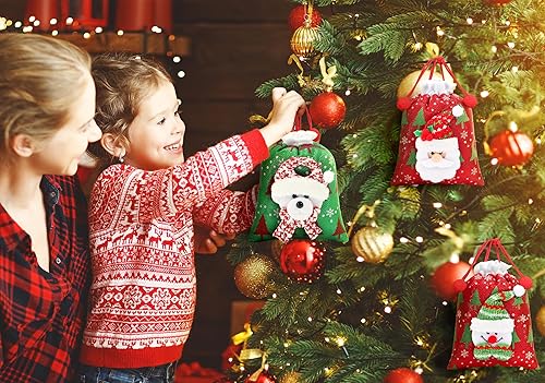 Miniatura 7 de 12 bolsas de regalo de Navidad con cordón, bolsas de regalo de Navidad 3D de 5.5 x 7 pulgadas, pequeñas bolsas de tela para dulces de Navidad,