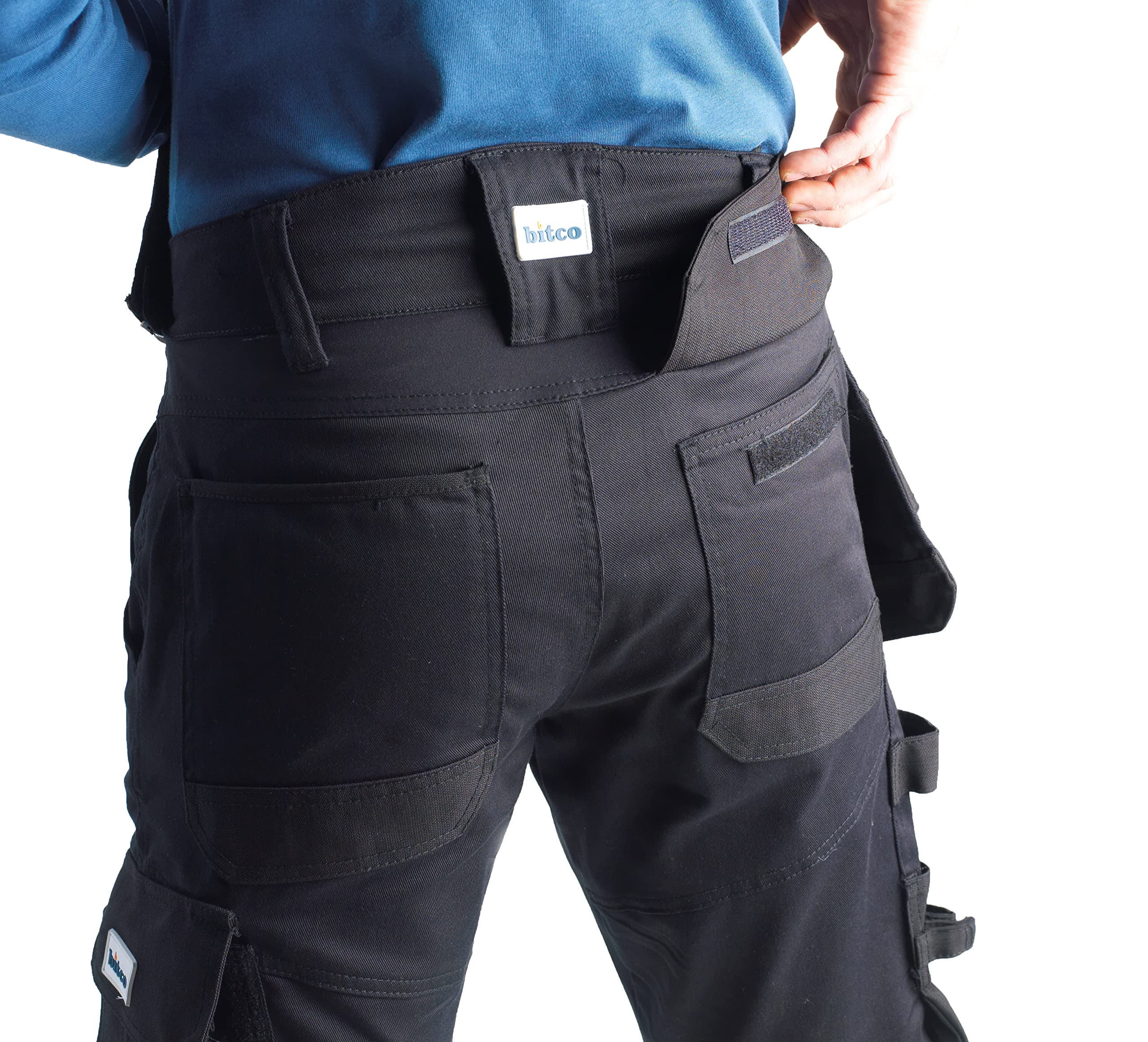 Bitco Pantalon de Travail – Stretch Déperlant & Anti-Huile 245 g/m², Renforts Cordura®, Poches Cargo & pour Genouillères, Zones 360° Ultra-Stretch