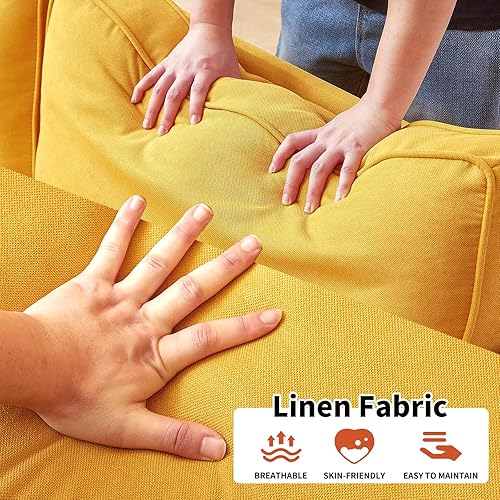 Miniatura 5 de Sofá moderno de 3 plazas de lino de 79 pulgadas con fundas extraíbles lavables y asiento ajustable de profundidad, cómodos sofás para espacios