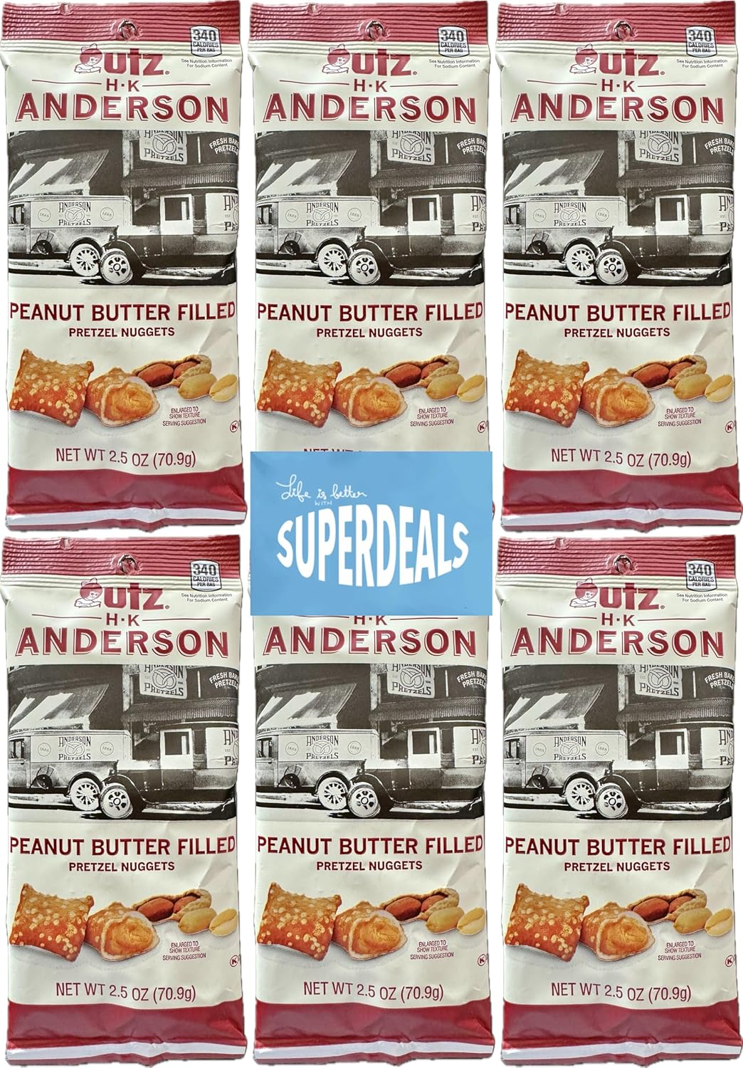 HK Anderson Peanut Butter Filled Pretzel Nuggets, 2.5 Ounce Bag (Pack of 12) Bundled by SUPERDEALS with mystery gift