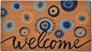 Walbrook High Pile Doormat - Evil Eye Decor, 17x30 Inch, Outdoor Indoor, Blue
