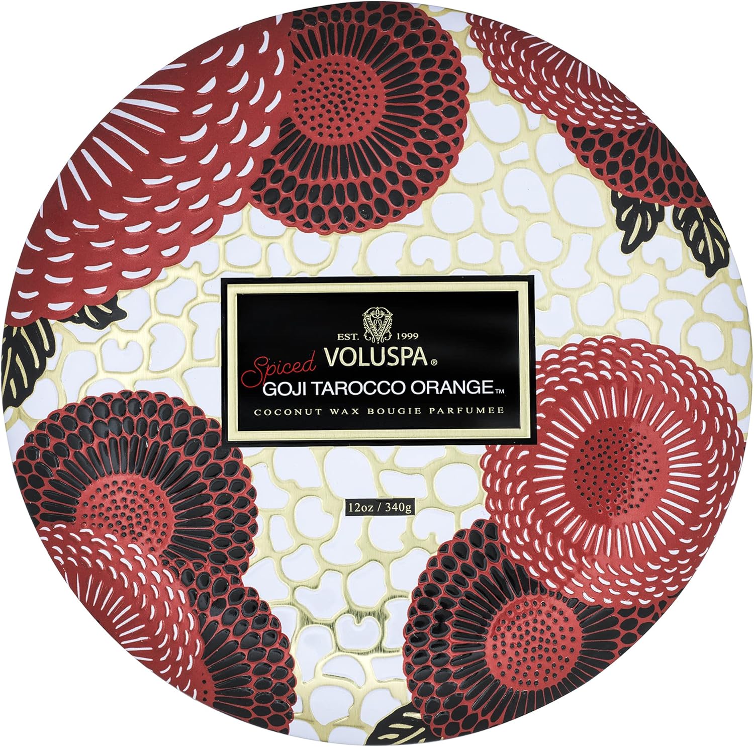 Voluspa Spiced Goji Tarocco Orange, 3 Wick Tin Candle, 12 Ounces, 40 Hour Burn Time, Coconut Wax for Clean Burning, Handcrafted in The USA - Image 3