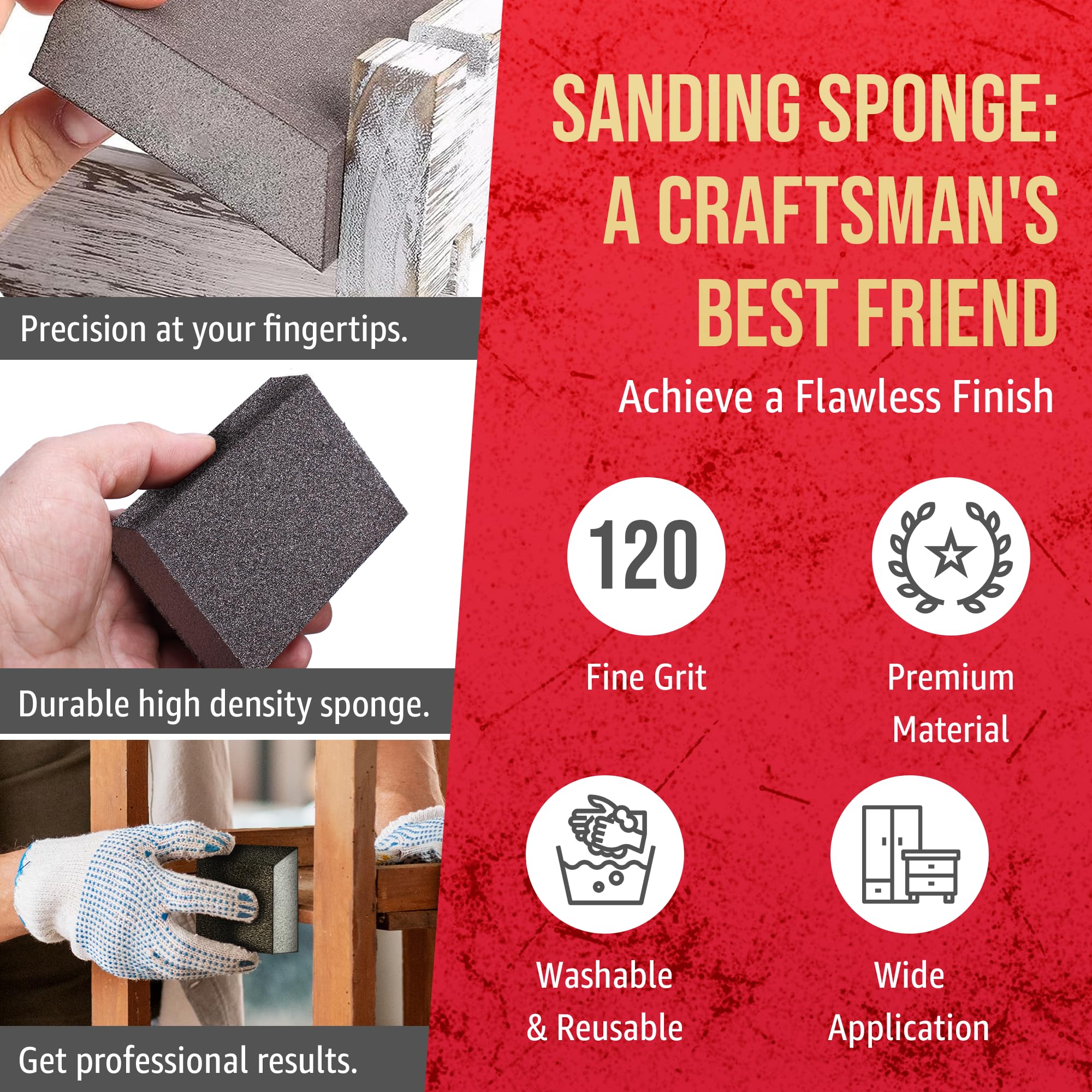 Virginia Abrasives Bloques de esponja de lijado de grano fino de ángulo único de 5 x 3 x 1 pulgadas, ladrillos de espuma de papel de lija lavables y reutilizables, perfectos para acabado de paneles de