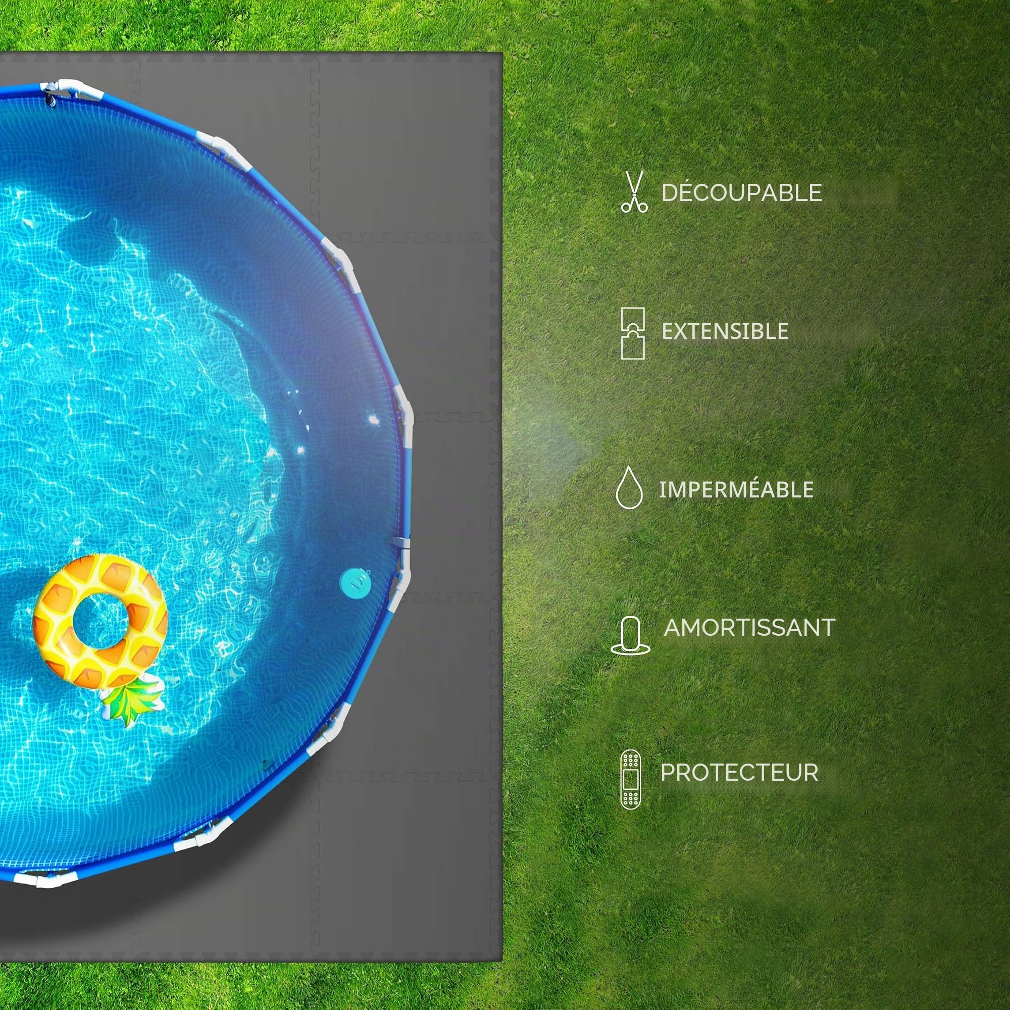 Bestlivings Lot de 16 tapis de protection de sol pour protéger votre piscine (52 x 52 x 1,2 cm) – 4,32 m² – Système d'emboîtement robuste extensible à volonté