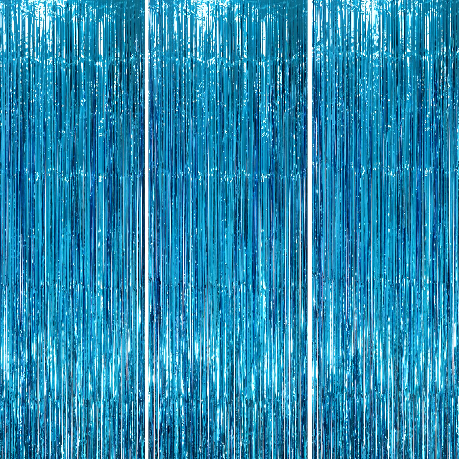 Voircoloria 3 Pack 3.3 x 8.2 ft Retro Blue Foil Fringe Backdrop Curtains, Tinsel Streamers Party Decorations, Fringe Backdrop, Door Shimmer for Retro Theme Party