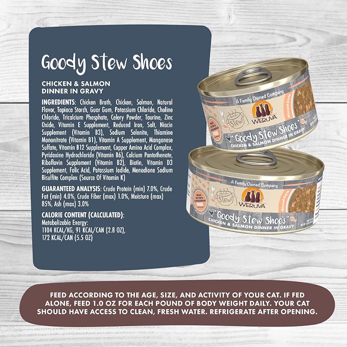 Weruva Goody Stew Shoes Alimento húmedo para gato 5.5oz latas 8 pack miniatura 5