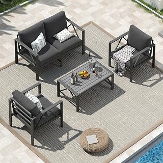 OMERAI Aluminium Gartenmöbel Set 4-TLG. für 4 Personen mit Schutzhülle