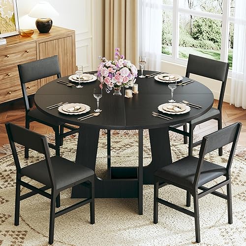Juego de mesa de comedor redonda para 4, mesa de cocina de 5 piezas y sillas para 4, juego de mesa de comedor redonda de 47 pulgadas con 4 sillas,