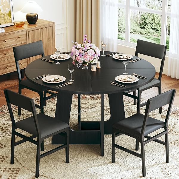 Modern Black Kitchen Table Ideas for a Striking Look 44 Large Round Table with Upholstered Chairs