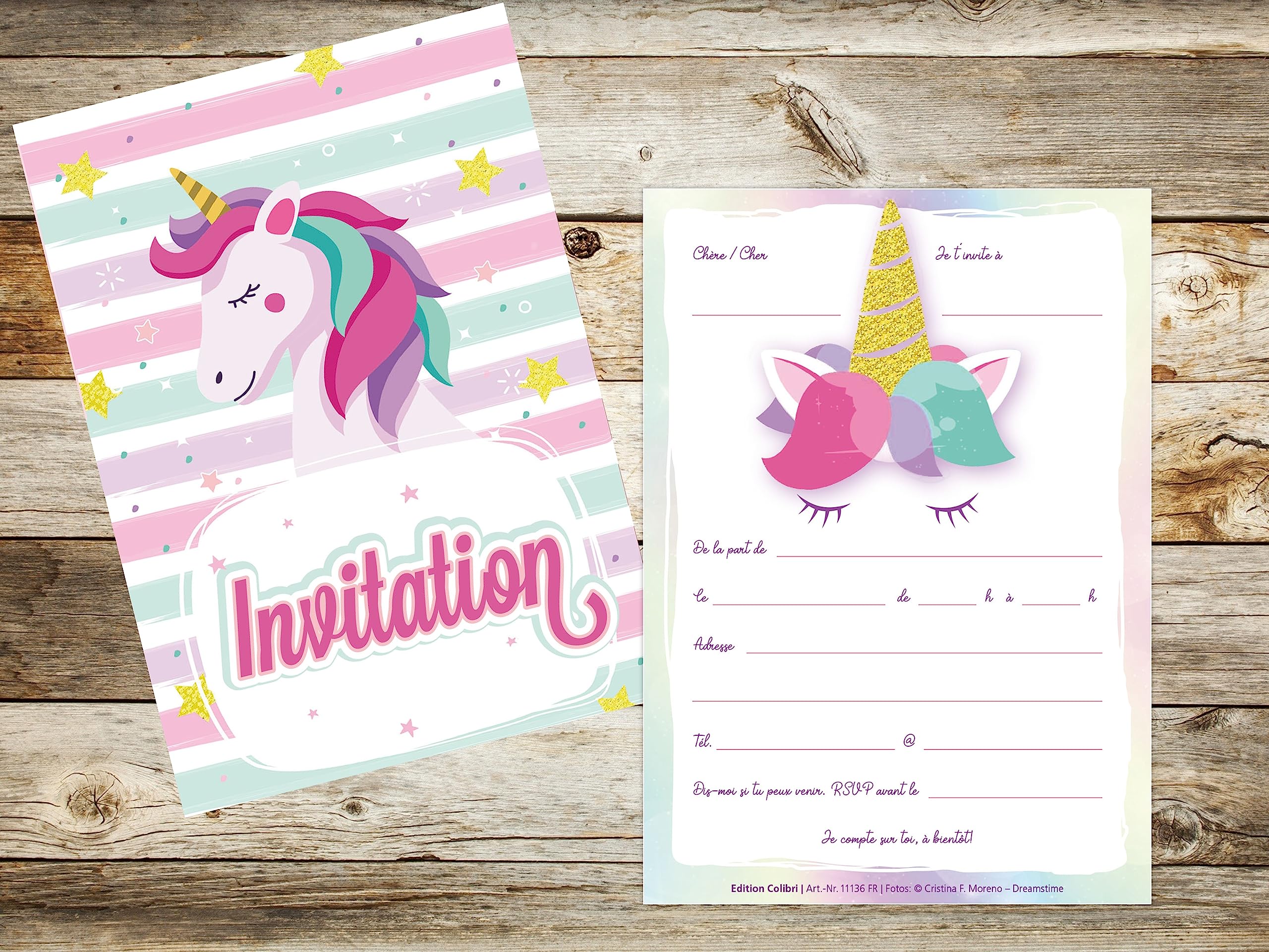 Image secondaire de Lot de 10 Invitations Licorne pour Anniversaire Fille - Edition Colibri