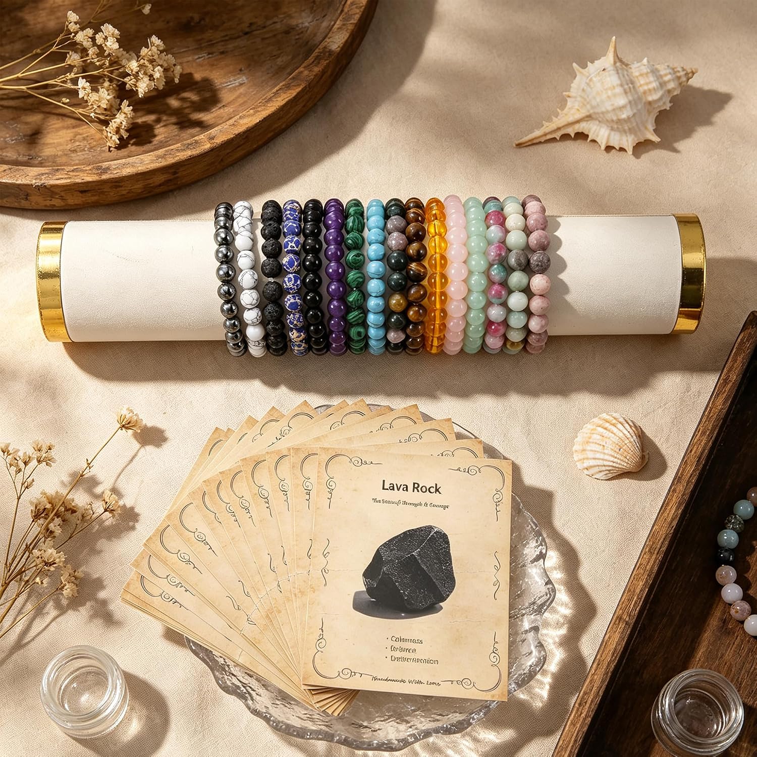 16 Pcs 8mm Natural Stone Beaded Healing Crystal Bracelets for Women Men