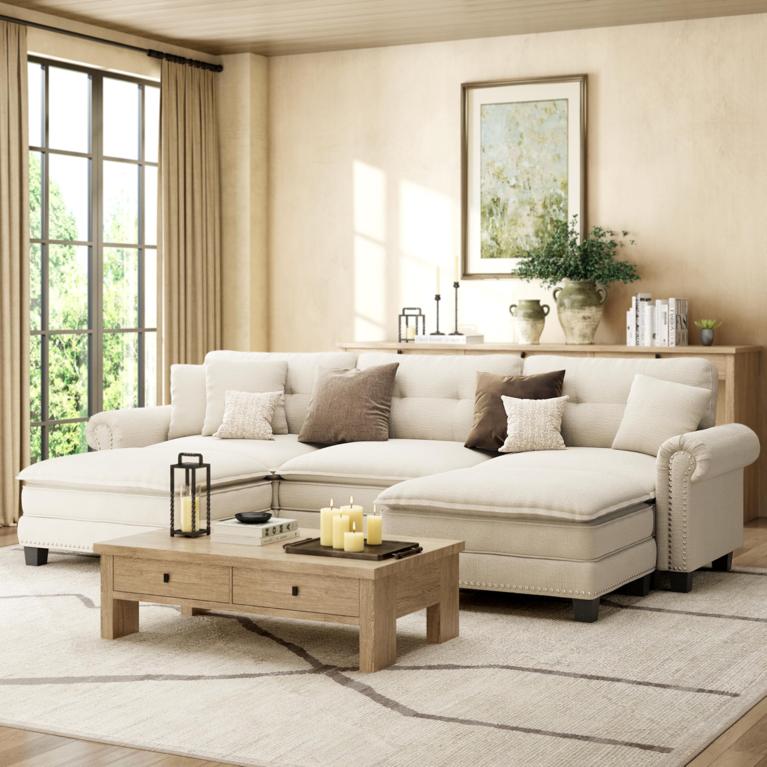 HERAS HOUSE 116 1 Mid-Century Modern Couch Oversized U Shaped Couches for Living Room Comfy Cloud Couch with