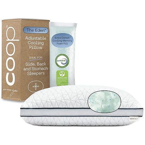 Coop Home Goods Eden Bed Pillow Queen Size for Sleeping on Back, Stomach and Side Sleeper- Medium Soft Memory Foam Cooling Gel - CertiPUR-US/GREENGUARD Gold - Eden - Queen - Standard