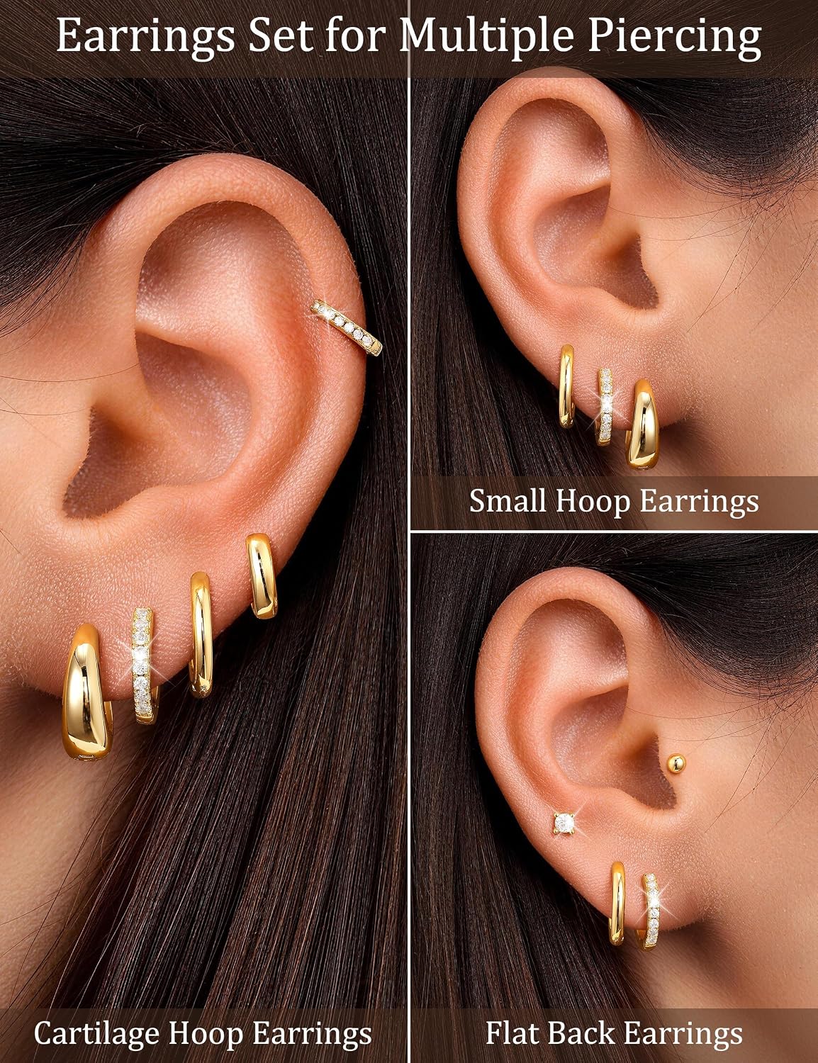 TURANDOSS Gold Hoop Earring Sets for Women No Tarnish, Hypoallergenic 14K Gold Plated Small Chunky Huggie Hoop Earrings Stack for Sensitive Ears Multiple Piercing Cartilage Helix Trendy Jewelry Gifts