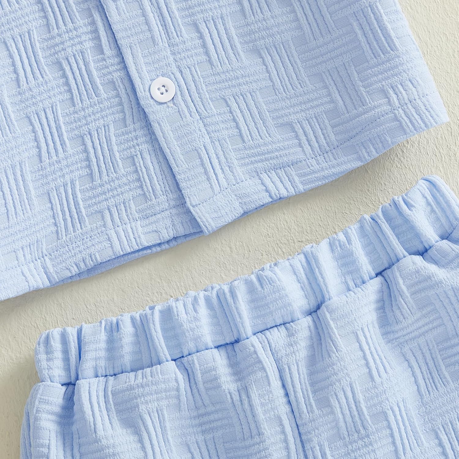 Thorn Tree Toddler Boy Outfit Button Down Shirt Short Sleeve Tops Elastic Waist Shorts Solid Baby Clothes Summer Outfits - Image 7