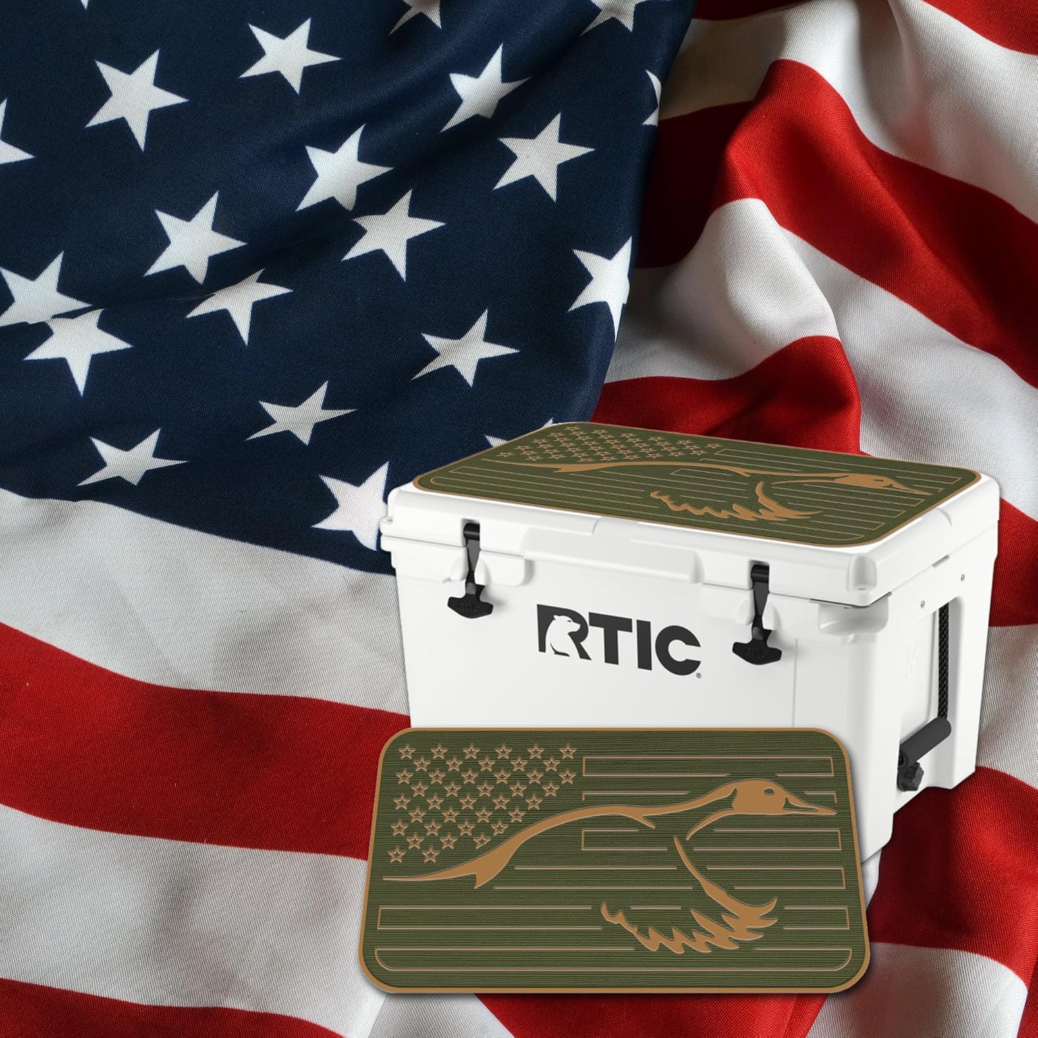 USATuff SeaDek EVA Mat Cooler Pad fits RTIC | Peel & Stick Application | Non Slip Comfort Accessories - US Flag Duck Outdoorsman Hunt Design (OG-M)