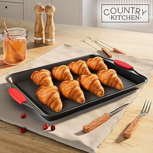 Miniatura 29 de Country Kitchen Juego de utensilios para hornear apilables antiadherentes, resistentes, duraderos, de fácil liberación, color rojo, 10