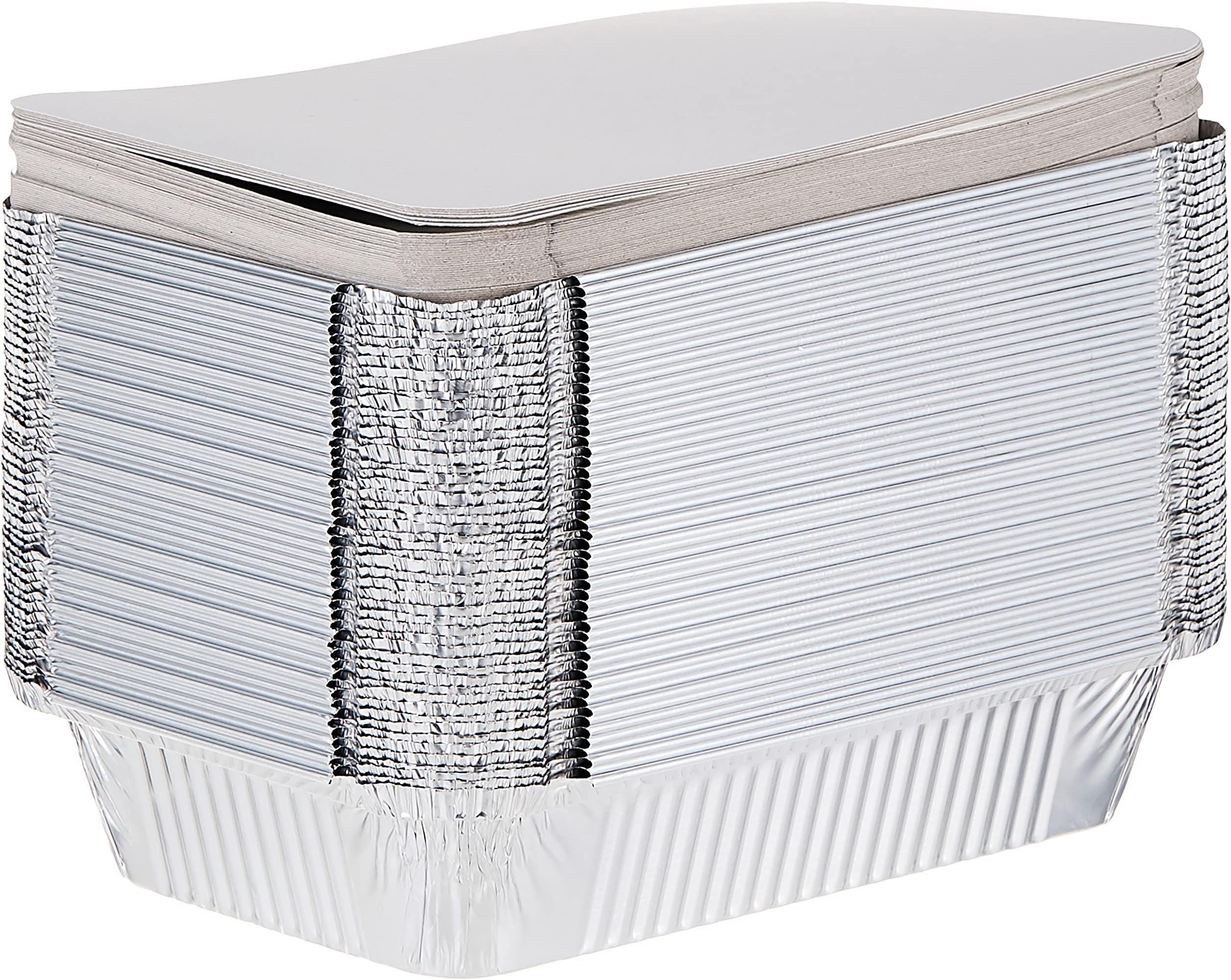 Hotpack Disposable Food Storage, Take away Aluminium Rectangle Food Container Silver 890ml with Lid, 50 Pieces