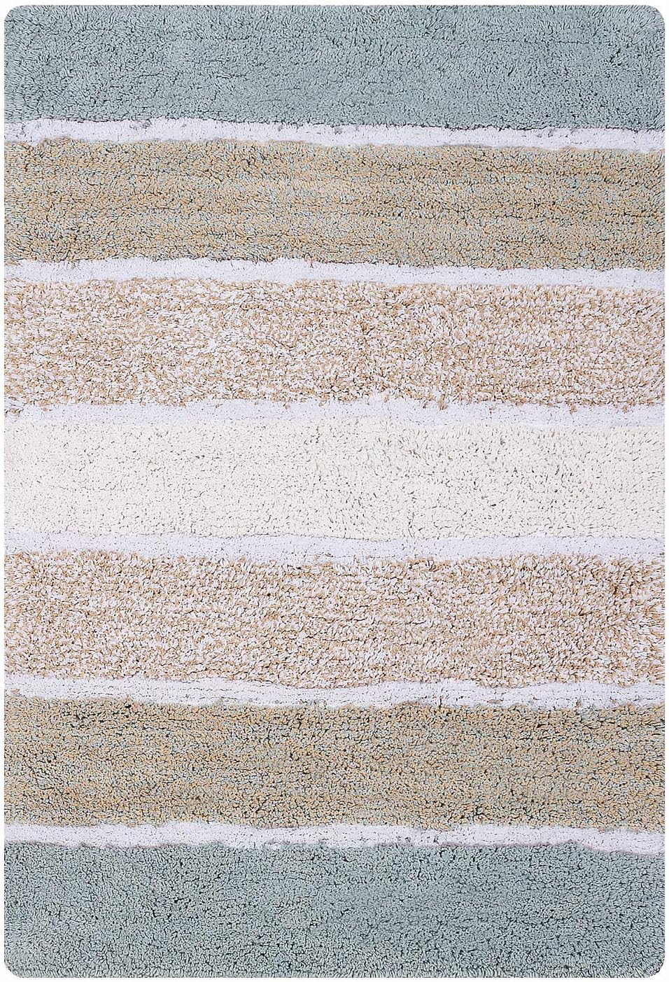 Ramanta Home Quilted Stripe 100% Cotton Bathroom Rug 2 Piece Set - Grey Beige, Anti Skid Super Soft Absorbent Bath Rug for Bathroom, Kitchen, Shower, Machine Washable - 21x32 & 17x24 Inch