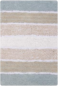 Ramanta Home Cotton Bathroom Rug Set of 2 - Grey Beige, 21x32 & 17x24 Inch | Quilted Stripe Anti Skid Super Soft Absorbent Bath Mats for Bathroom, Shower, Kitchen, Entryway, Machine Washable