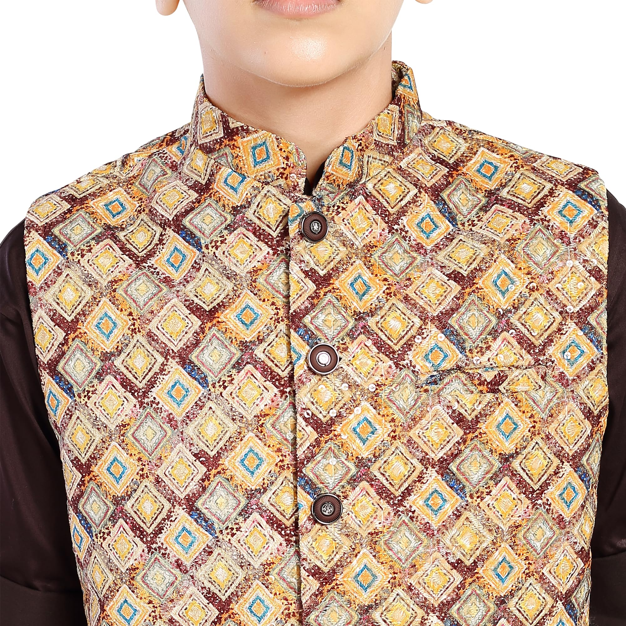 CHARCHIT Boys Yellow Printed Nehru Jacket and Shirt 1