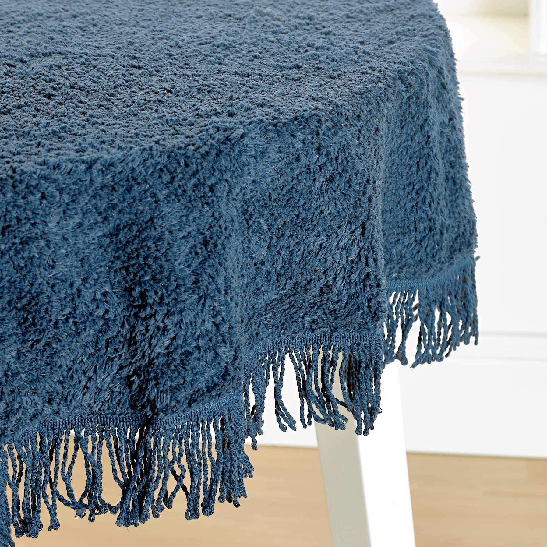 Diana Cowpe CHENILLE FRINGED TABLECLOTHS | 100% Pure Cotton | Traditional Design | Opulent & Heavy | Many Colours & Sizes (137x137cm (54x54) Square, Navy)