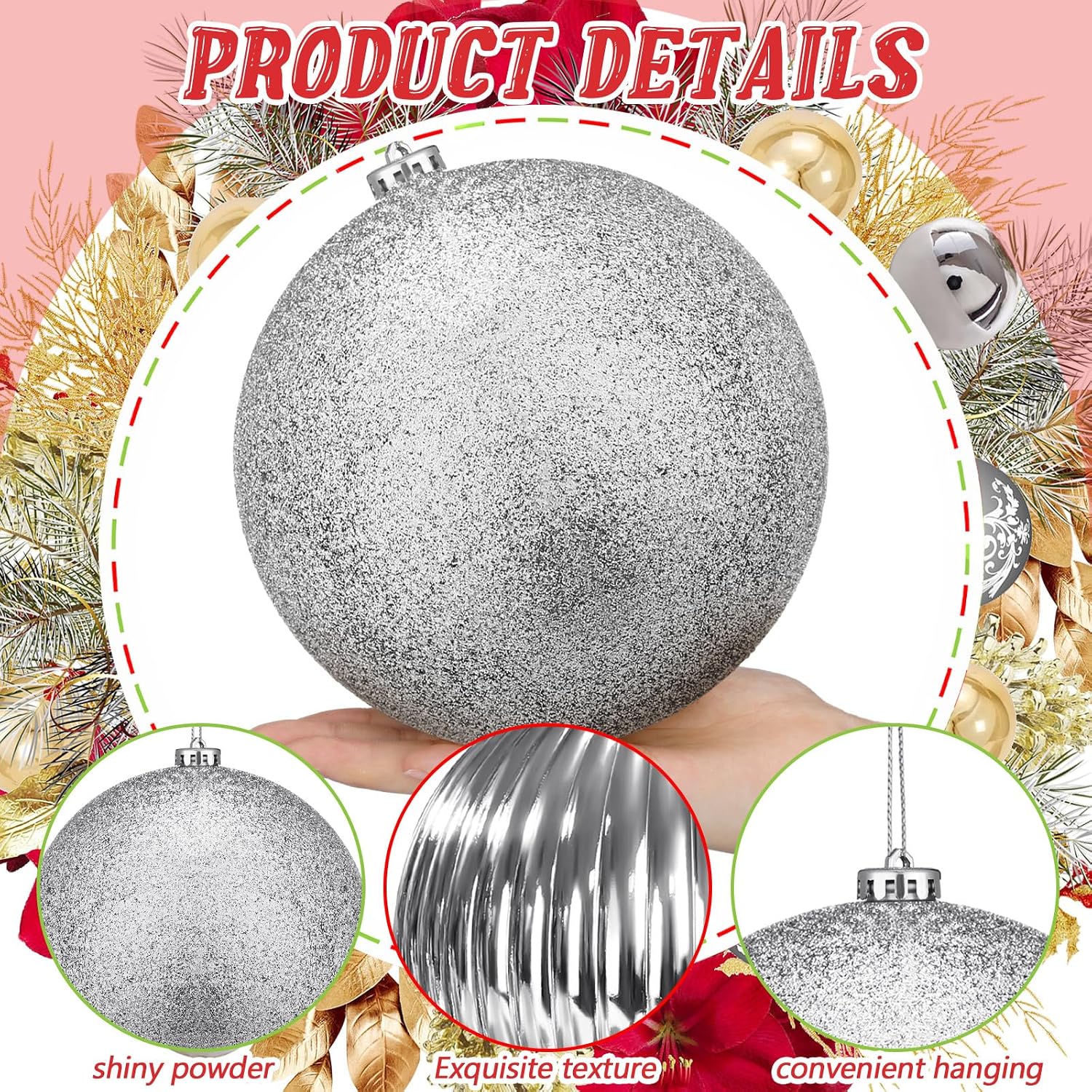 Liliful 4 Pcs 6" Christmas Balls Ornaments Hanging Extra Large Christmas Tree Ornaments Decorations Reusable Large Christmas Ball for Holiday Xmas Tree Home Decorations, 4 Styles (Silver)