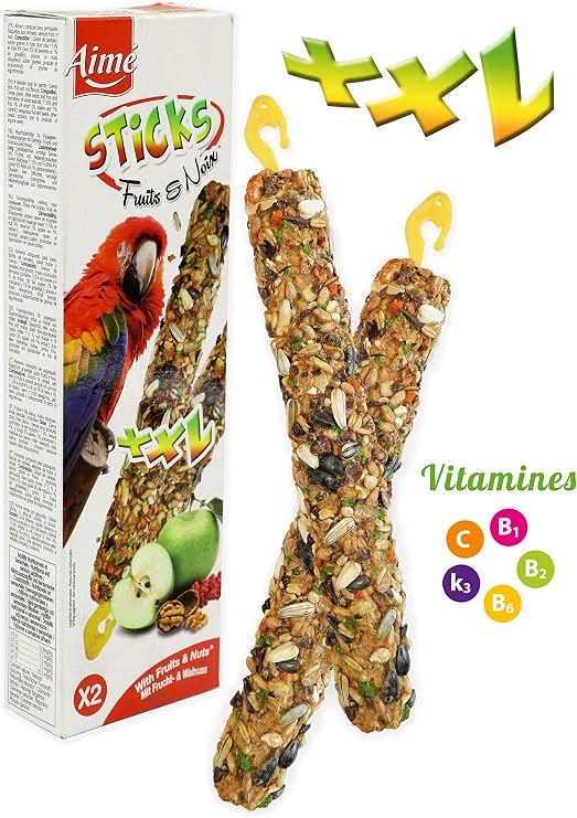 Aime Baguettes aux Fruits/Noix pour Perroquets/Friandises pour Oiseaux/2 Baguettes XXL