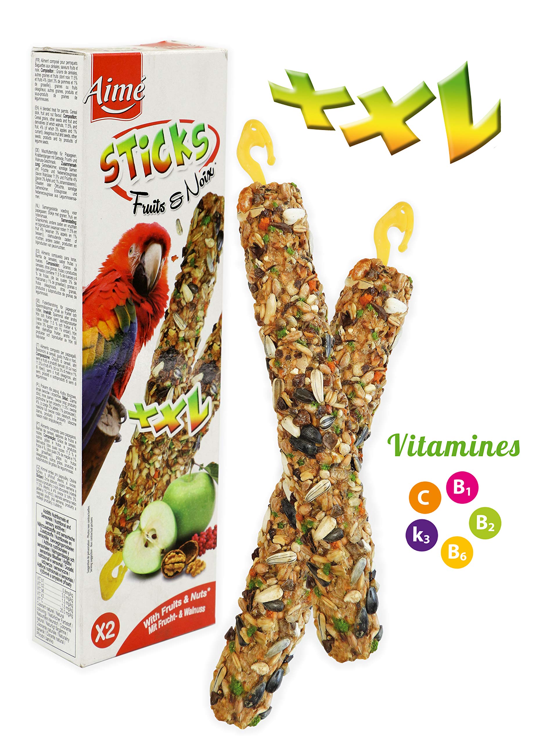 Aimé Bacchette di frutta/Noci per pappagalli/Dolcetti per uccelli/2 Bacchette XXL