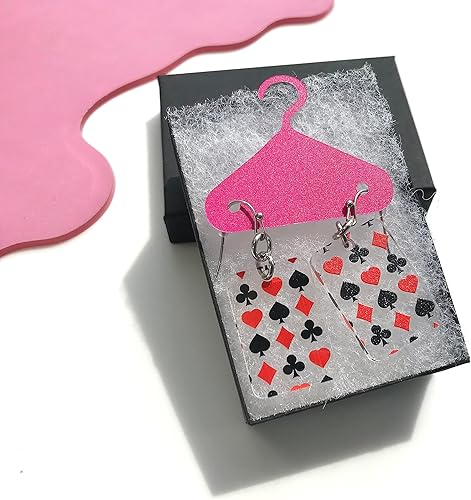 Miniatura 8 de Card Player Dangle Earrings Lightweight Clear Acrylic with the 4 Suit of Cards Hearts Spades Diamond Clubs Poker Casino