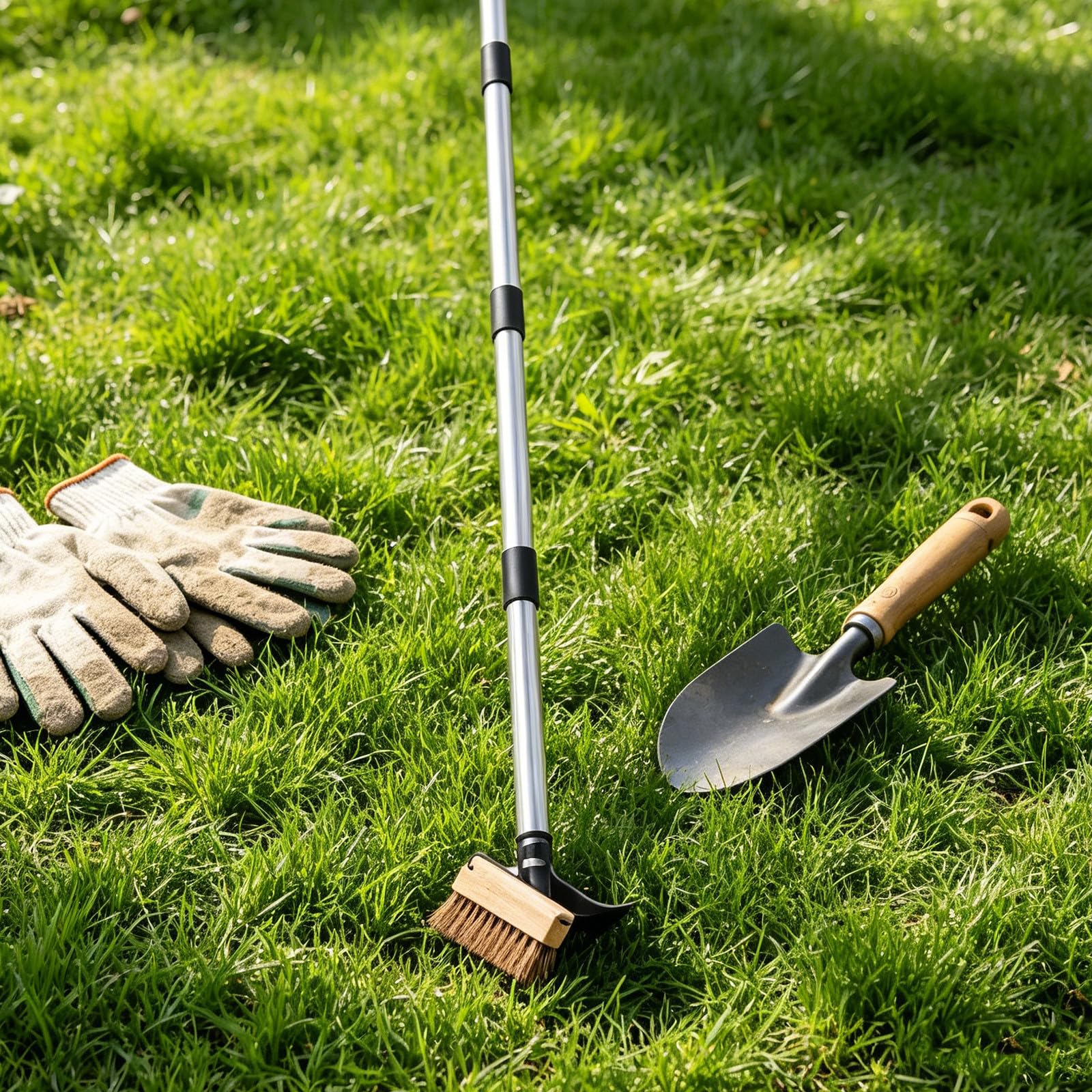 1 Juego de Cepillo para desherbar Grietas para el Cuidado del césped, Cepillo Multifuncional de cerdas de Alambre de 1,6 m/63'', desherbador Manual con Mango Largo para Eliminar el