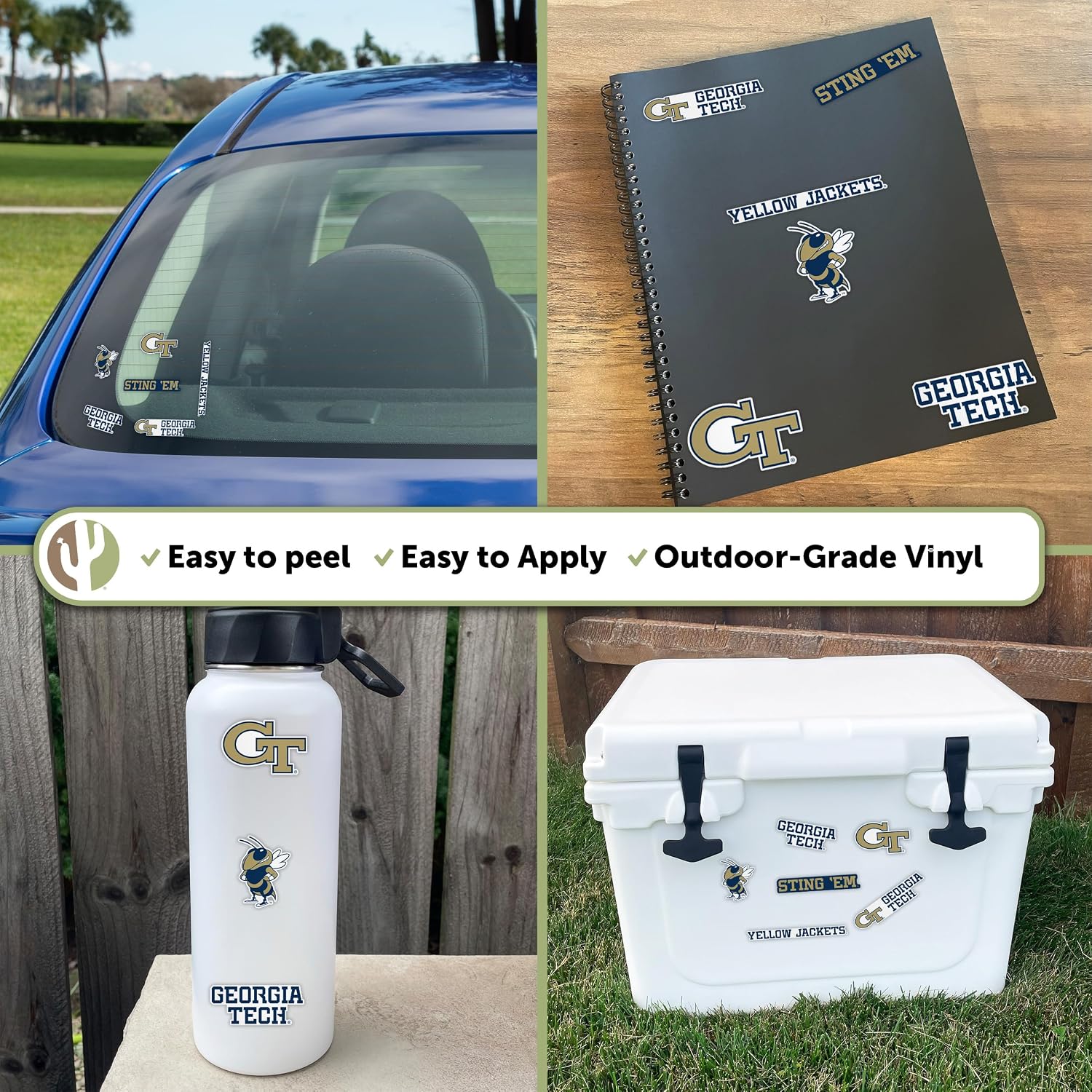 Desert Cactus Georgia Tech Sticker Yellow Jackets GT Institute of Technologyr Vinyl Decals Laptop Water Bottle Car Scrapbook Sheet T2 (Type 2-3)