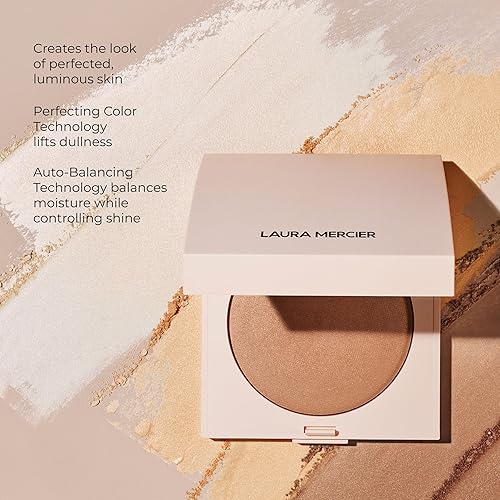 Laura Mercier Real Flawless Luminous Perfecting Talc-Free Pressed Finishing Powder, Creamy Formula, Light Coverage, Natural Luminous Finish, Enlivens Skin, Adds Dimension(Translucent Honey)