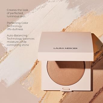 Laura Mercier Real Flawless Luminous Perfecting Talc-Free Pressed Finishing Powder, Creamy Formula, Light Coverage, Natural Luminous Finish, Enlivens Skin, Adds Dimension